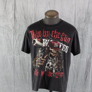 Retro Graphic T-shirt - Live by Gun Die by Gun Rock Chang - Men's Large